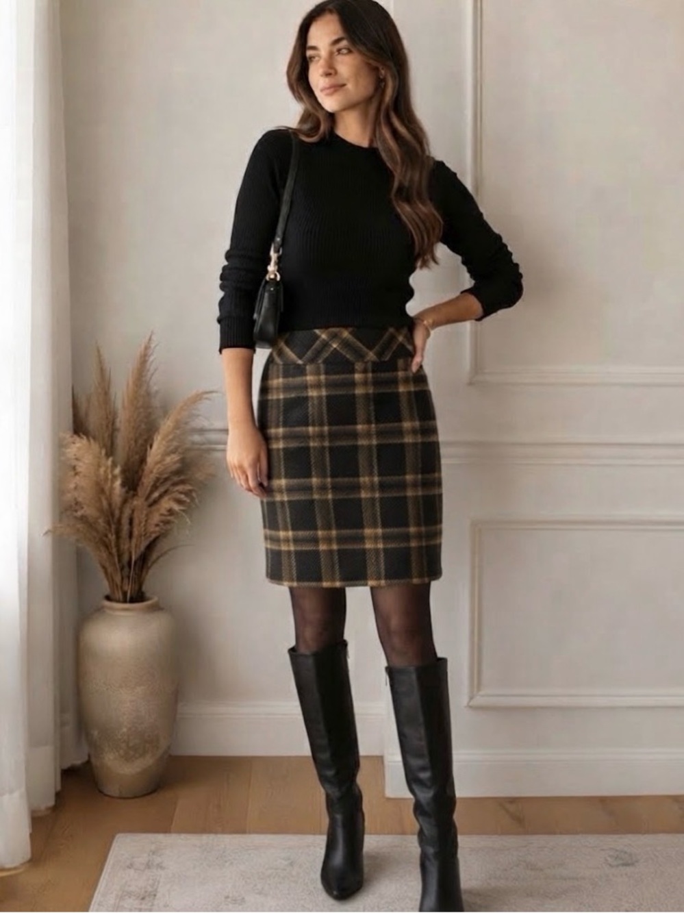L.L. Bean Wool-Blend Plaid Skirt